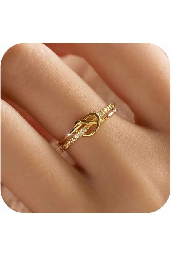 Heart Rings for Women Mother Daughter Friendship Knot Ring Promise Ring for Her 925 Sterling Silver 14K Gold Plated Cubic Zirconia Stackable Ring Purity Rings Birthday Graduation Gifts