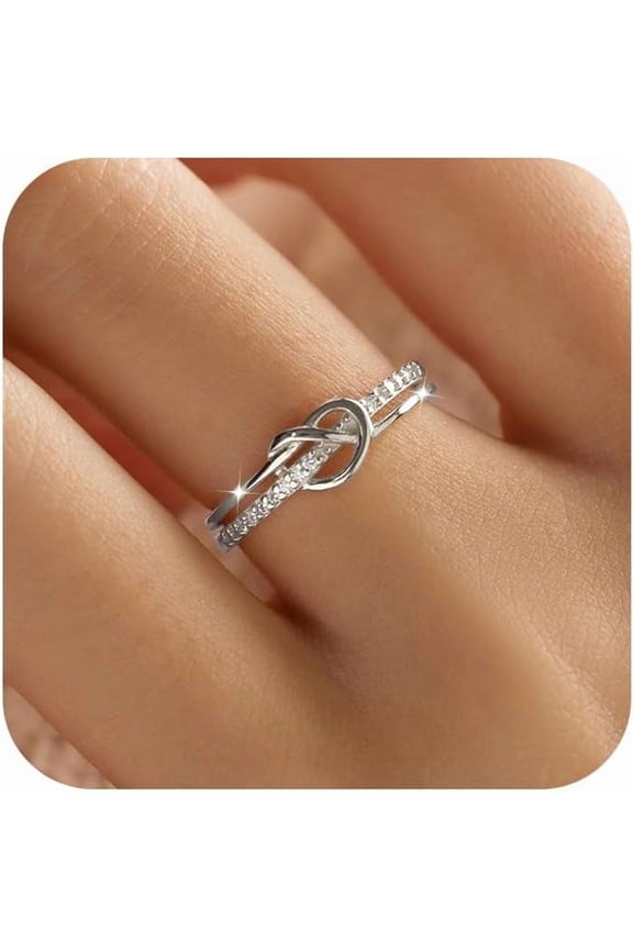 Heart Rings for Women Mother Daughter Friendship Knot Ring Promise Ring for Her 925 Sterling Silver 14K Gold Plated Cubic Zirconia Stackable Ring Purity Rings Birthday Graduation Gifts