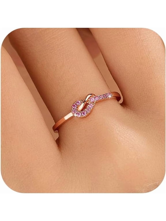 Heart Rings for Women Mother Daughter Friendship Knot Ring Promise Ring for Her 925 Sterling Silver 14K Gold Plated Cubic Zirconia Stackable Ring Purity Rings Birthday Graduation Gifts