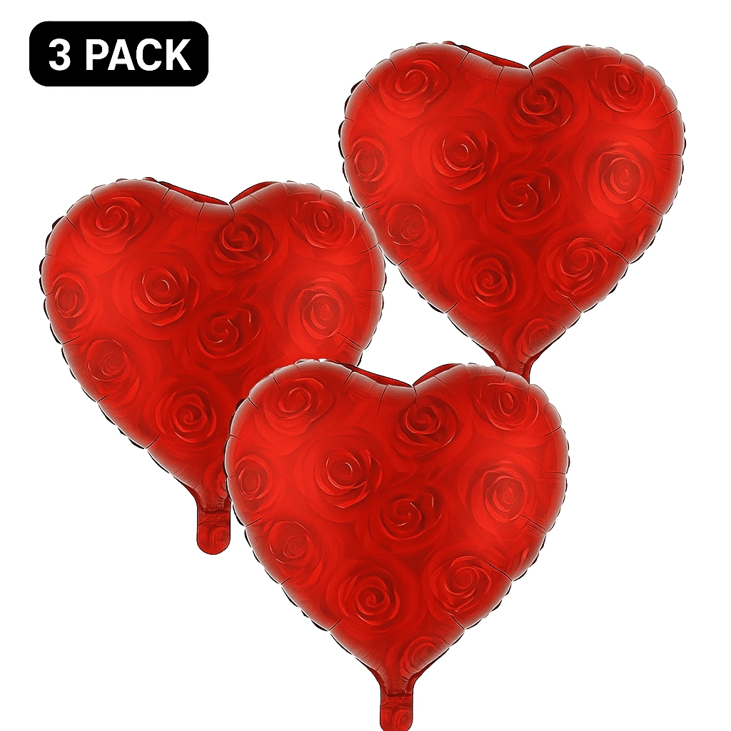 Red Rose Heart Foil Balloons 3 Pack Valentine's Day Party Decor ...