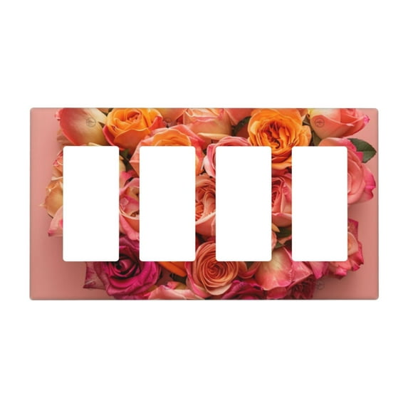 Heart Roses Switch Cover Decorative Wall Plate / 4-Gang 4-Decor / Standard Size 4.5x8 in