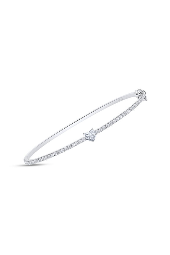 Heart & Round Cut Lab Created Moissanite Diamond Heart Bangle Bracelet In 14K White Gold Over Sterling Silver(G-H Color,VVS1 Clarity,1.00Cttw)-6"