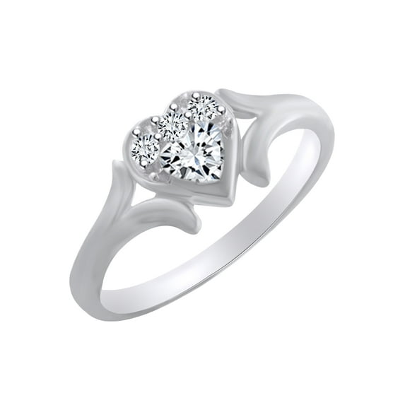 AFFY Heart & Round Shape White Cubic Zirconia Heart Promise Ring In 14k White Gold Over Sterling Silver Ring Size-11.5