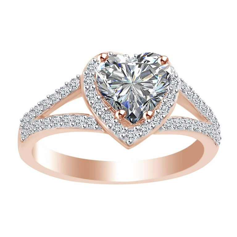 Heart & Round White Cubic Zirconia Solitaire Engagement Wedding Ring In 10k  Solid Rose Gold (1.90 cttw) Ring Size-10.5