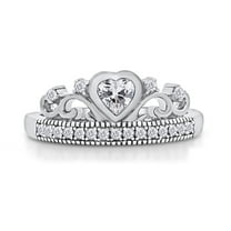 AFFY Heart & Round White Cubic Zirconia Womens Crown Ring In 14k White Gold Over Sterling Silver Ring Size-5