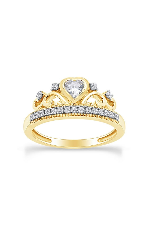 Heart & Round White Cubic Zirconia Womens Crown Ring In 14k Yellow Gold Over Sterling Silver Ring Size-5