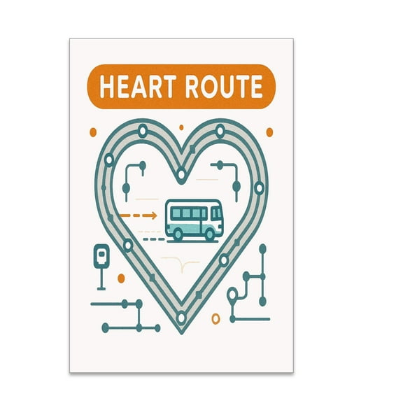 Heart Route Retro Map Art - School Bus Driver Appreciation - 24x36 Poster Print
