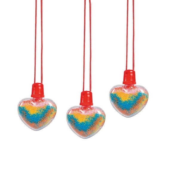 Heart Sand Art Bottle Necklaces, Craft Supplies, Containers, Sand Art, Valentine's Day, 12 Pieces, Clear/Iridescent
