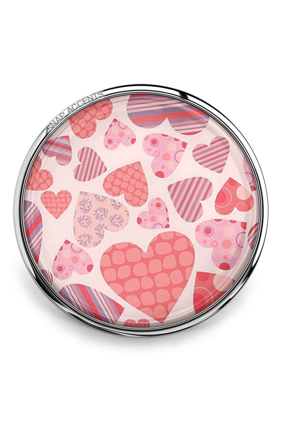 Snap Jewelry 18MM Heart Scrapbook Pattern Ginger Charm in Pink Multi-Color