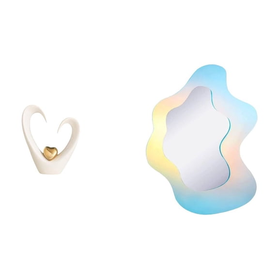 Heart Sculpture Acrylic Mirror Desktop Figurine Ceramic Material Living Room Bedroom Bathroom Decor