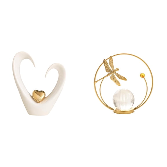 Heart Sculpture Crystal Ball Figurine Modern Ceramic Iron Material Decorative for Desk Shelf Office Living Room Gift