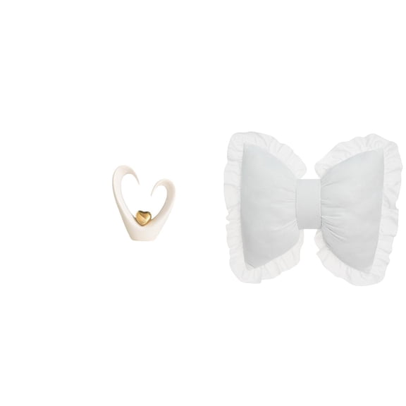 Heart Sculpture Desktop Figurine Bow Cushion Set Soft Ceramic PP Material Perfect for Home Office Bedroom Shelf Dcor