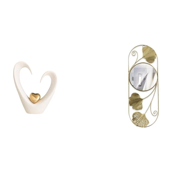 Heart Sculpture Wall Mirror Desktop Figurine Ceramic Material for Living Room Office Bedroom Decoration