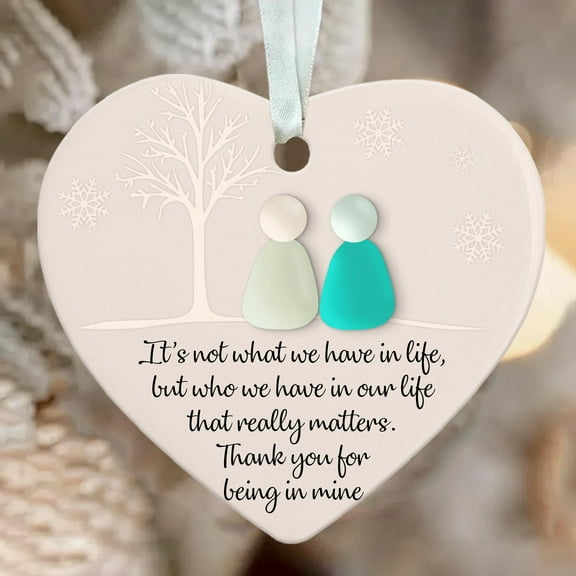 Heart “Sea-Glass Look” Ornament – Personalized Quote Keepsake, Unique Holiday Gift for Couples/Friends/Family