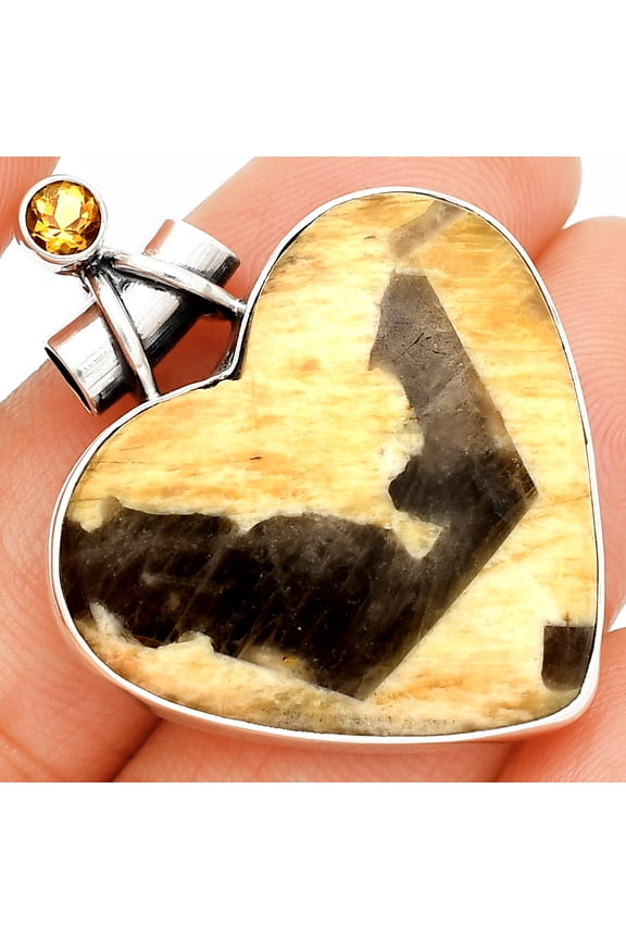 Heart - Septarian - Dragon Stone & Citrine 925 Silver Pendant Jewelry P-1159 SDP149664