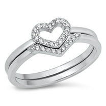 Heart Set Love Clear Cubic Zirconia Ring .925 Sterling Silver Band White Jewelry Female Male Size 5