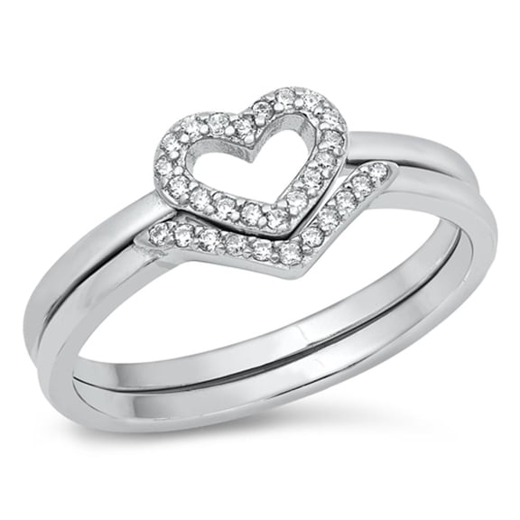 Heart Set Love Clear Cubic Zirconia Ring .925 Sterling Silver Band White Jewelry Female Male Size 5