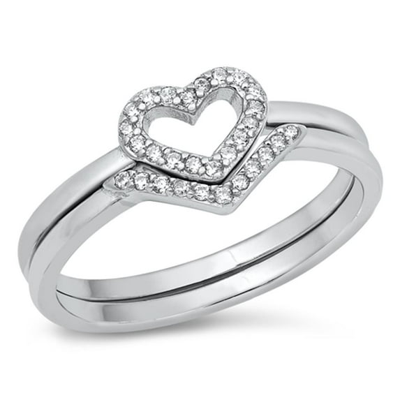 Heart Set Love Clear Cubic Zirconia Ring .925 Sterling Silver Band White Jewelry Female Male Size 7