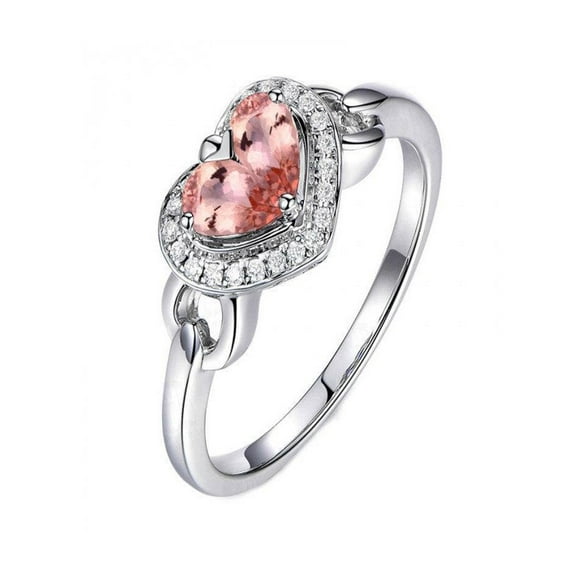 Heart Shape 1.25 Carat Morganite and Diamond Engagement Ring Band in 14k White Gold morganite and diamond engagement ring