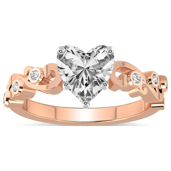 Heart Shape 1 Carat IGI Certified Lab Grown Diamond Ring | 14K Rose Gold |Catrina Cutwork Lab Diamond Engagement Ring | FG-VS1-VS2 Quality Friendly Diamonds
