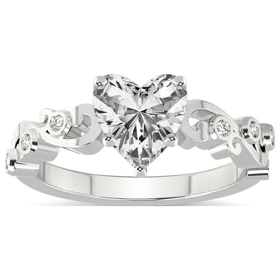 Heart Shape 1 Carat IGI Certified Lab Grown Diamond Ring | 14K White Gold |Catrina Cutwork Lab Diamond Engagement Ring | FG-VS1-VS2 Quality Friendly Diamonds