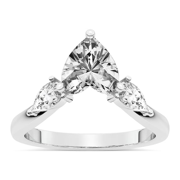 Heart Shape 1 Carat IGI Certified Lab Grown Diamond Ring | 14K White Gold | Joella Three Stone Chevron Diamond Ring | FG-VS1-VS2 Quality Friendly Diamonds