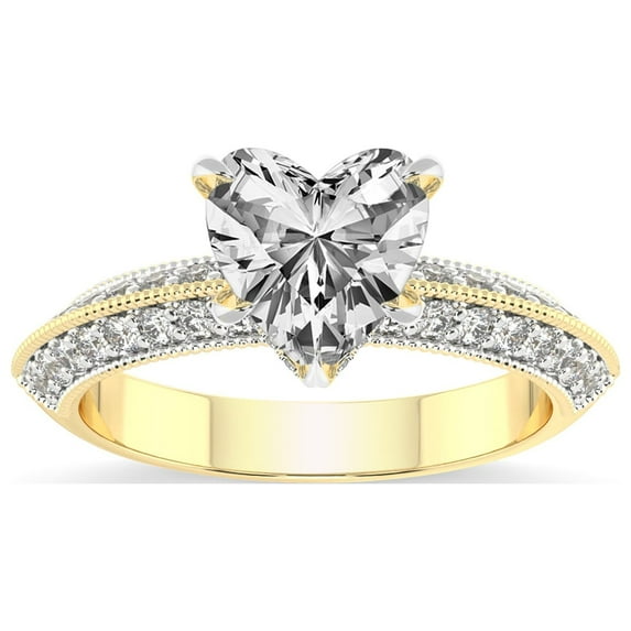 Heart Shape 1 Carat IGI Certified Lab Grown Diamond Ring | 14K Yellow Gold | Dua Side Stone Knife Edge Lab Diamond Ring | FG-VS1-VS2 Quality Friendly Diamonds