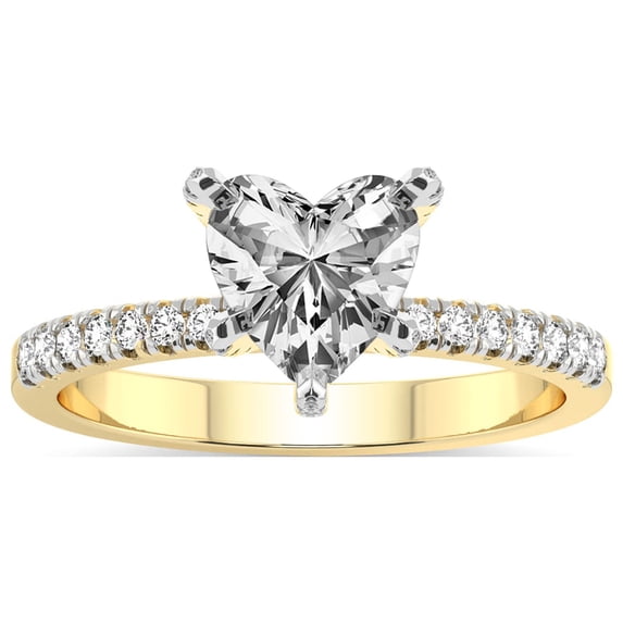 Heart Shape 2 Carat IGI Certified Lab Grown Diamond Ring | 14K Yellow Gold | Sara Tapered Eternity Lab Diamond Engagement Ring | FG-VS1-VS2 Quality Friendly Diamonds