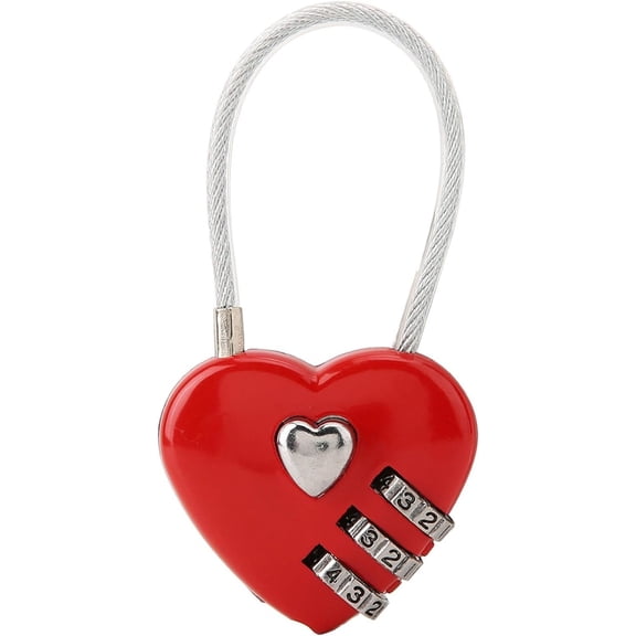 Heart Shape 3-Digit Combination Lock, Mini Zinc Alloy Padlock for Luggage (Red)