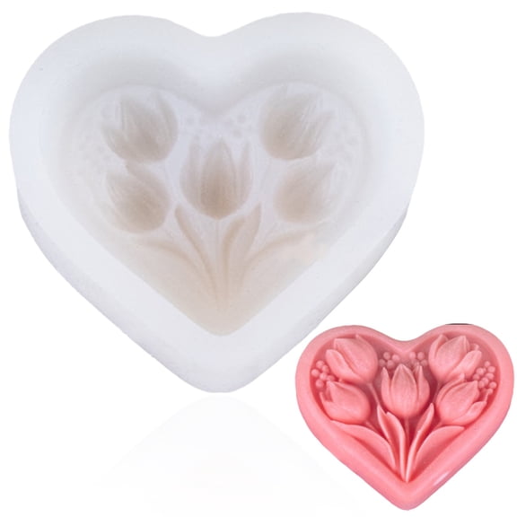 Heart Shape 5 Heads Tulips Silicones Easy To And Demould For Soap Chocolate Craft Easy Demould Perfect Homemade Valentines