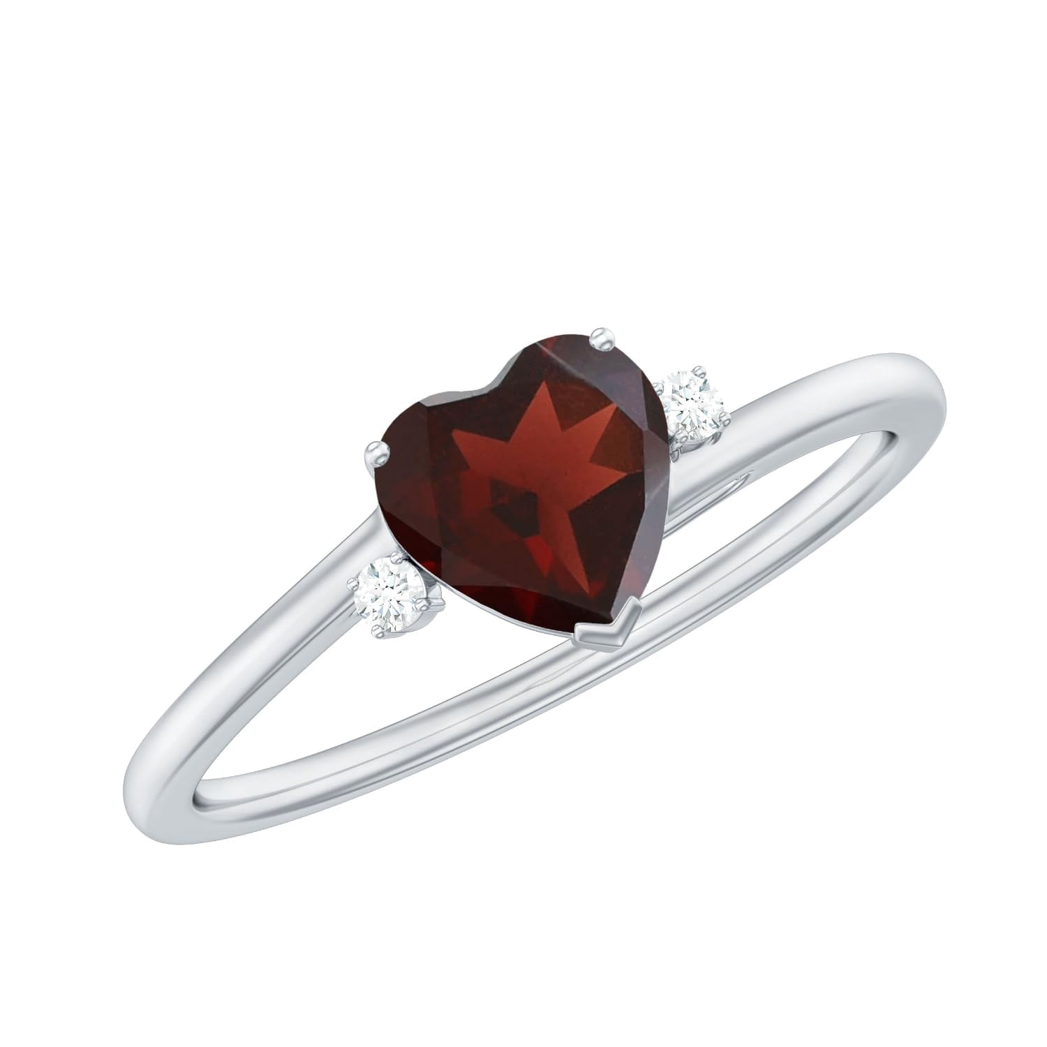 Heart Shape 6mm Red Garnet 925 Sterling Silver Solitaire Promise Engagement Ring for Women