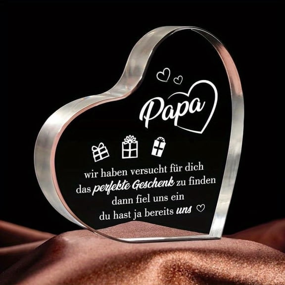 Heart Shape Acrylic Plaque Block 4X4 Inch Lightweight Decorative Inspirational Message Lightweight Keepsake Tabletop Decor for Dad Papa Ideal for Home Desk Mantelpiece Birthday