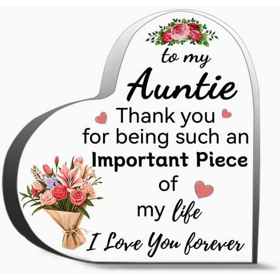 Heart Shape Acrylic Sign Auntie Mother's Gifts Aunt Gift for Birthday Women Desk Sign Decoration Aunty Christmas Thank You Gifts For Women Men, Decoration Heart Shape Acrylic Sign Gift,4x4 inch
