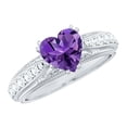 thumbnail image 1 of Rosec Jewels Natural Amethyst Heart Engagement Ring 2 Carat - AAA Grade - Vintage Style Amethyst Diamond Ring - with Jewelry Box, 10K White Gold, US 10.50, 1 of 8