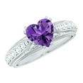 thumbnail image 1 of Rosec Jewels Heart Shape Amethyst Ring with Diamond, Vintage Inspired Ring (7 mm), 10K White Gold, US 3.00, 1 of 8