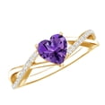thumbnail image 1 of Rosec Jewels Heart Shape Amethyst Solitaire Crossover Ring with Diamond (6 mm), 14K Yellow Gold, US 13.00, 1 of 9