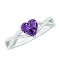 thumbnail image 1 of Rosec Jewels Heart Shape Amethyst Solitaire Crossover Ring with Diamond (6 mm), 18K White Gold, US 12.50, 1 of 9