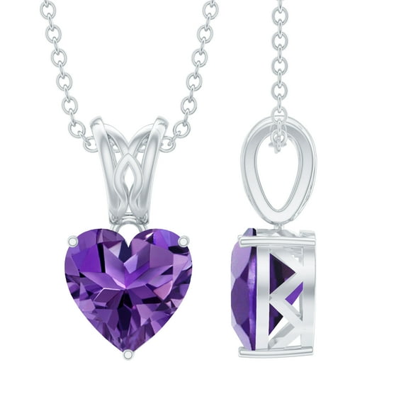 Rosec Jewels Real Amethyst Heart Pendant Necklace (8mm, AAA Quality, 2 Carat) - with Chain - February Birthstone Necklace, 925 Sterling Silver