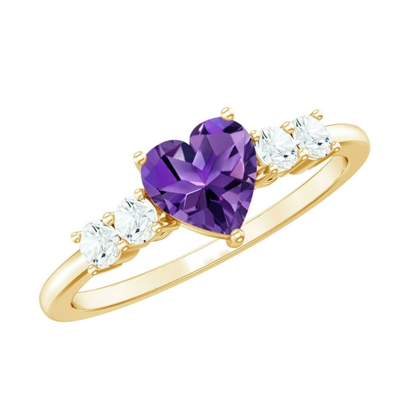 Rosec Jewels Real Amethyst Heart Engagement Ring for Women - Real Amethyst Ring with Moissanite - with Jewelry Box, 10K Yellow Gold, US 8.00