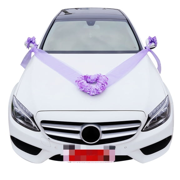 Heart Shape Artificial Flowers Bouquet Bows Romantic Wedding Car Decoration Car Door Handle Ornament Supplies Party Events Accessories Wedding Wreath Purple