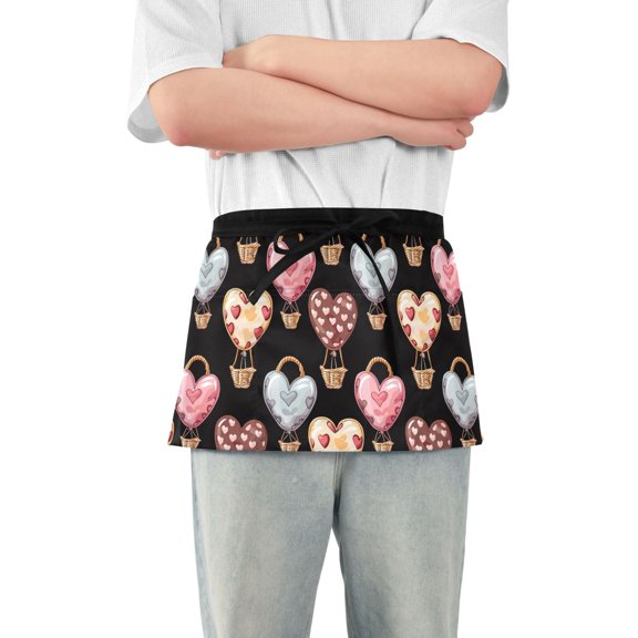 Heart Shape Balloon Server Apron with 3 Pockets Waterproof Waitress Waist Short Apron for Man Woman 12 Inches