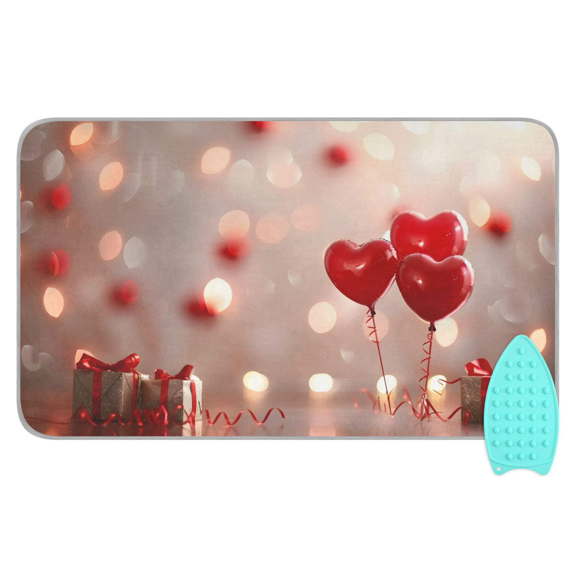 Heart Shape Balloons Gifts Spots Valentine Ironing Mat Blanket Portable Travel Ironing Pad Heat Resistant Pad 47.2" x 27.6”