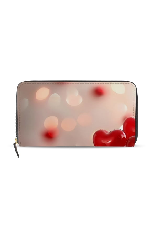 Heart Shape Balloons Gifts Spots Valentine Women's Long Zipper Wallet Bifold Clutch Purse PU Leather Card Cases