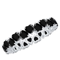 Rosec Jewels Natural Black Onyx Heart Eternity Ring for Women (AAA Quality) Hypoallergenic Ring - Ready to Gift for Valentines, 925 Sterling Silver, US 4.00