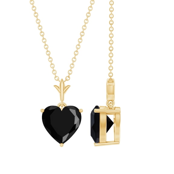 Rosec Jewels Heart Shape Black Onyx Solitaire Pendant Necklace for Women - 8 mm - AAA Grade, 10K Yellow Gold