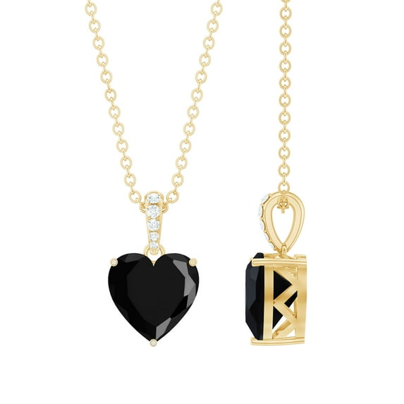 Rosec Jewels Heart Shape Black Onyx Solitaire Pendant with Diamond for Women (8 mm), 14K Yellow Gold