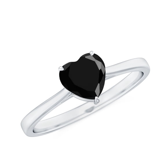 Rosec Jewels Black Onyx Heart Promise Ring for Women - December Birthstone Ring - AAA Quality Certified - Ready to Gift, 10K White Gold, US 10.50