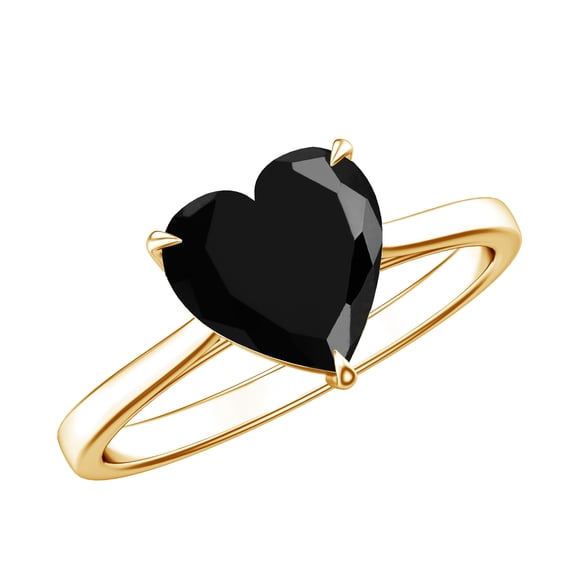 Rosec Jewels Black Onyx Heart Promise Ring for Women - December Birthstone Ring - AAA Quality Certified - Ready to Gift, 10K Yellow Gold, US 10.00