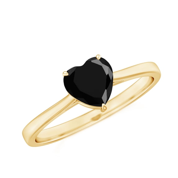 Rosec Jewels Black Onyx Heart Promise Ring for Women - December Birthstone Ring - AAA Quality Certified - Ready to Gift, 14K Yellow Gold, US 7.00