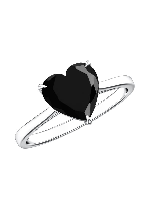 Black Onyx Heart Promise Ring for Women - December Birthstone Ring - AAA Quality Certified - Ready to Gift, 925 Sterling Silver, US 8.00